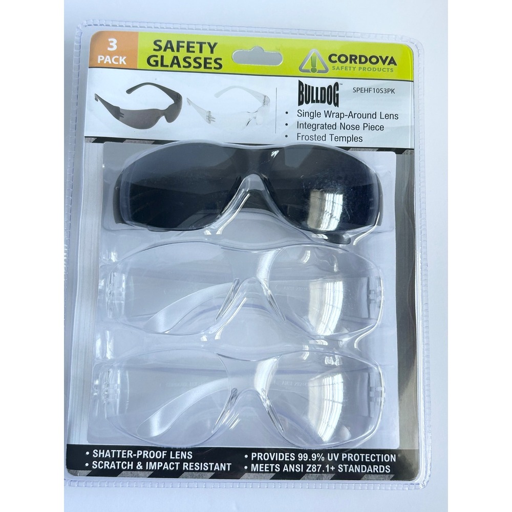 Cordova Safety Products Bulldog Safety Glasses 3 Pack Smoke Clear